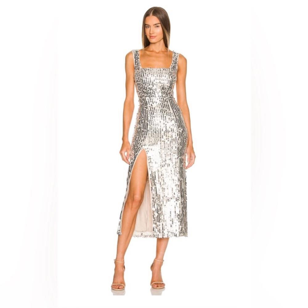 Show Me Your MuMu Eden Metallic Silver Midi Dress